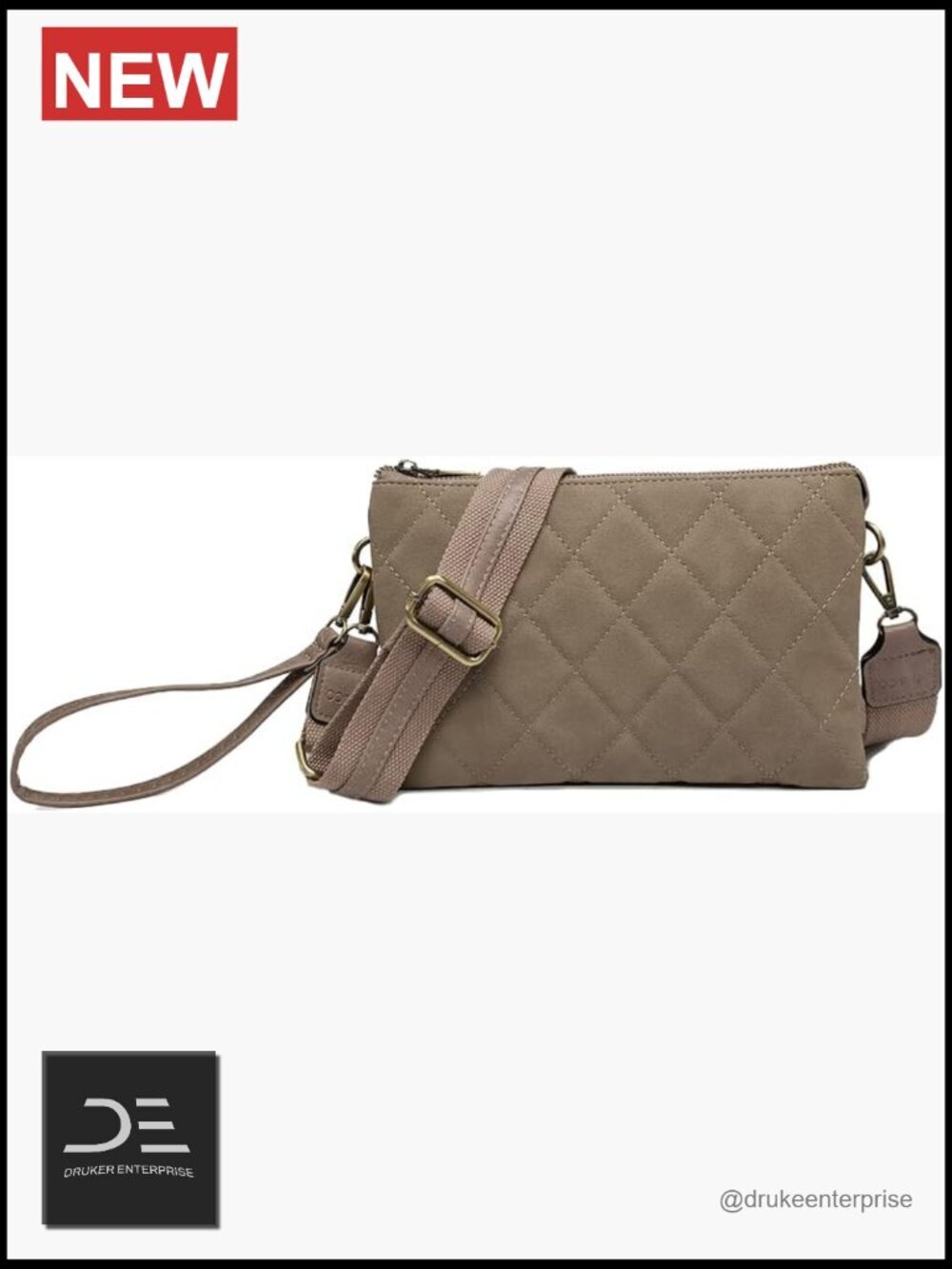 Quilted Crossbody Bag with Guitar Strap and Wristlet